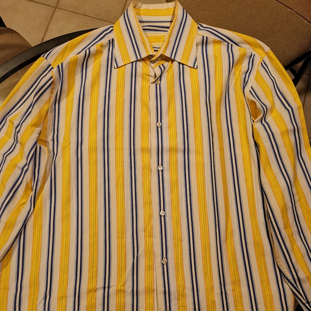 Fabiani - XL Dress Shirt - Yellow, Navy, & White
